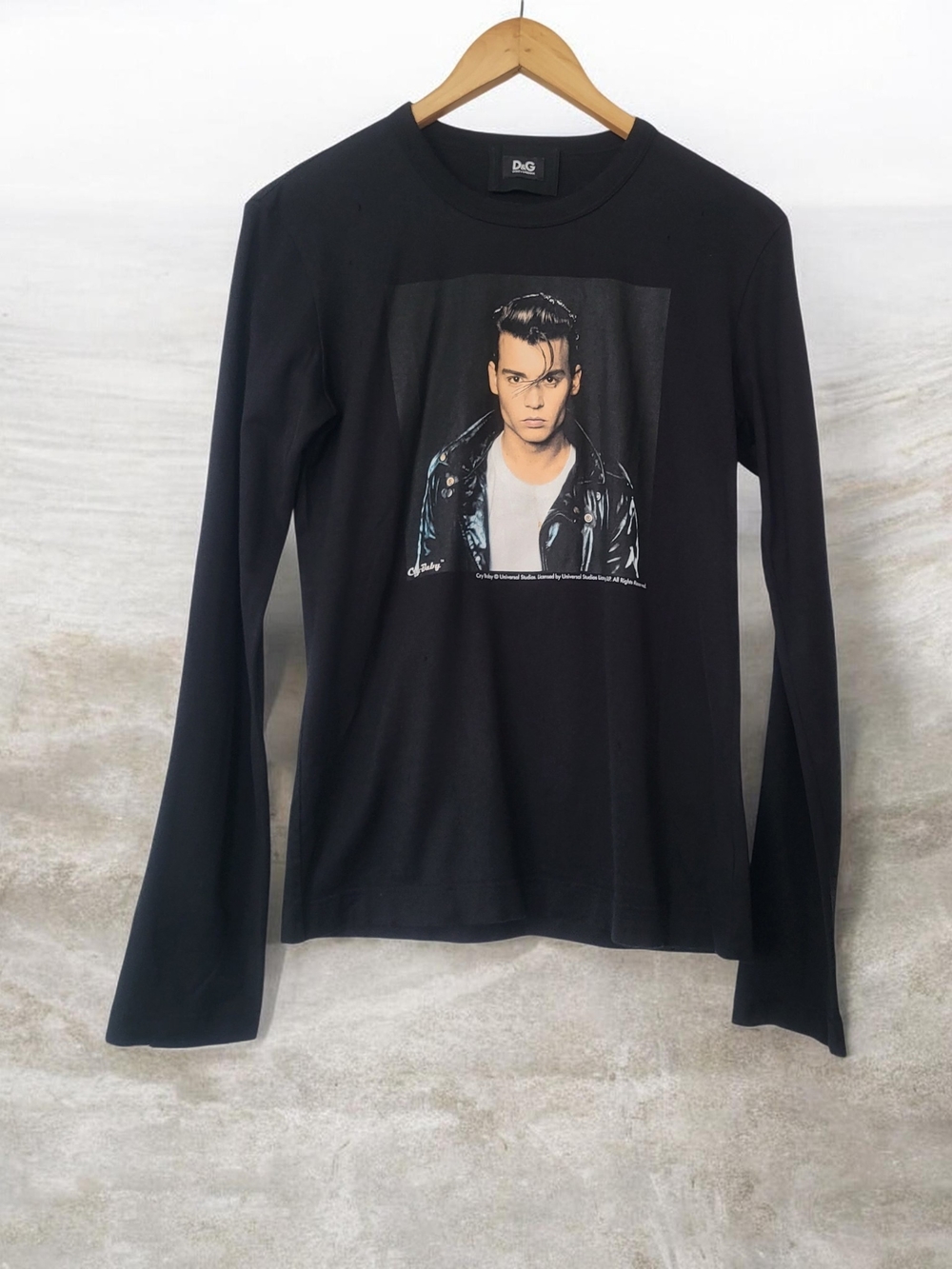 Dolce & Gabbana Distressed  Black Long-Sleeve Graphic Shirt with Portrait